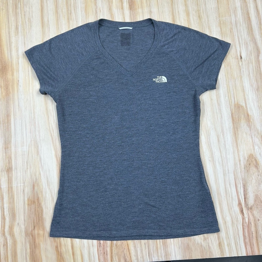 Vintage The North Face Womens L Short Sleeve Gray Vaporwick V Neck READ